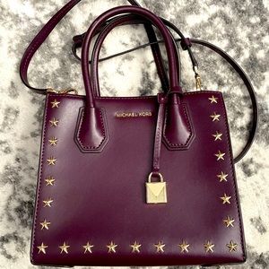 Michael Kors Mercer Studded MD Damson star messenger crossbody bag